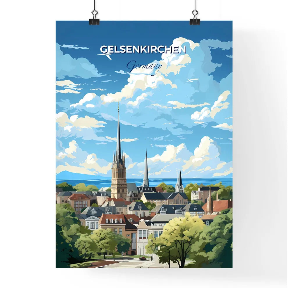 Gelsenkirchen Germany Skyline - A City With A Tall Spire And Trees - Customizable Travel Gift Default Title