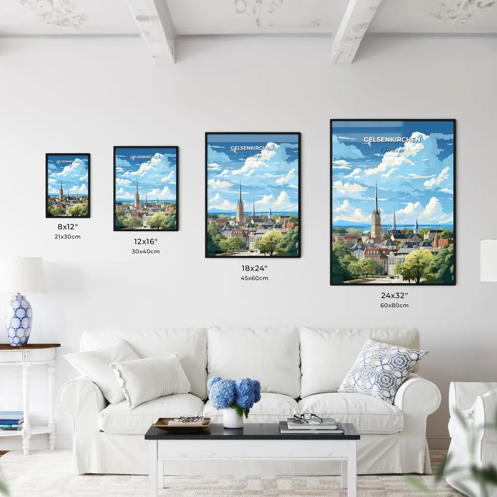 Gelsenkirchen Germany Skyline - A City With A Tall Spire And Trees - Customizable Travel Gift Default Title