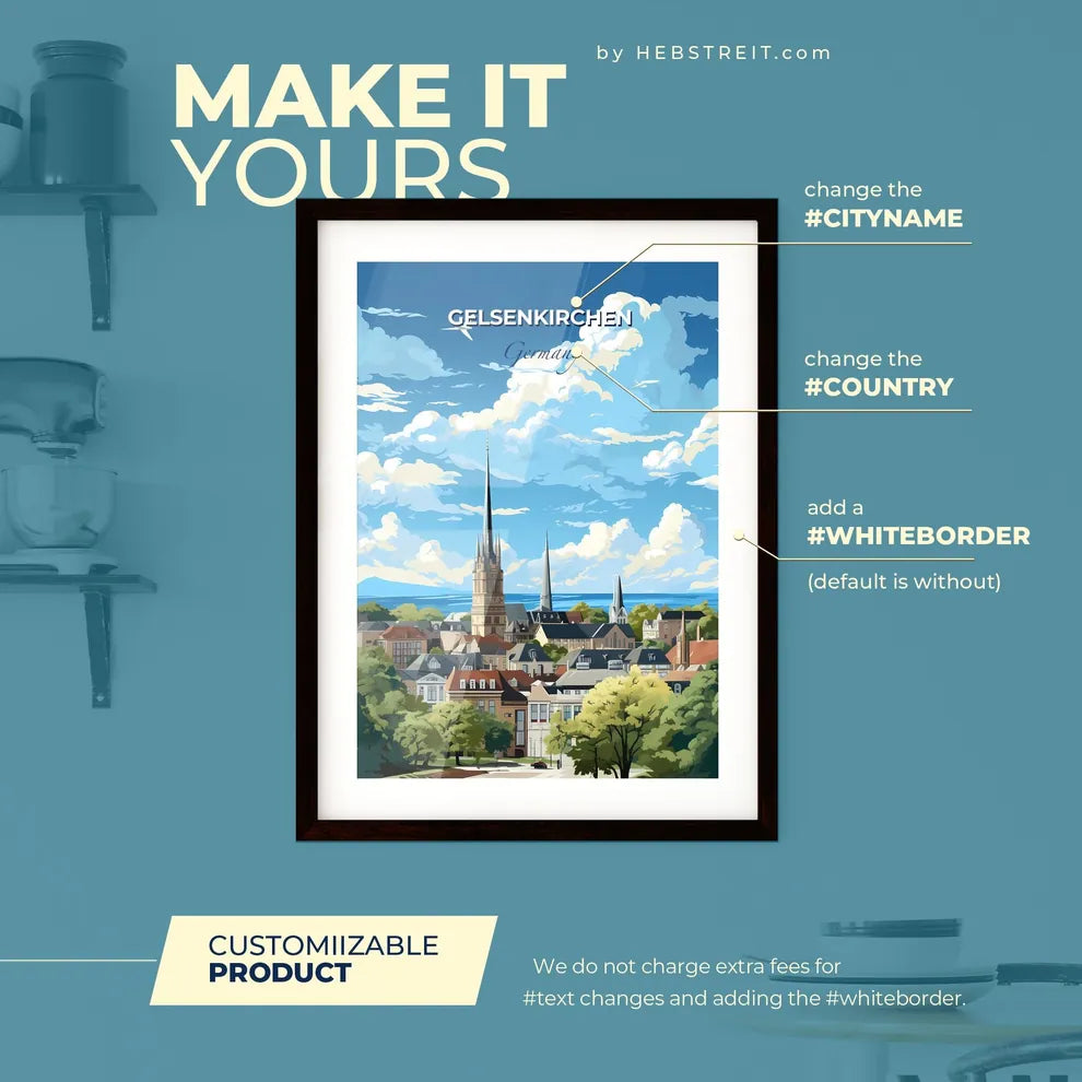 Gelsenkirchen Germany Skyline - A City With A Tall Spire And Trees - Customizable Travel Gift Default Title