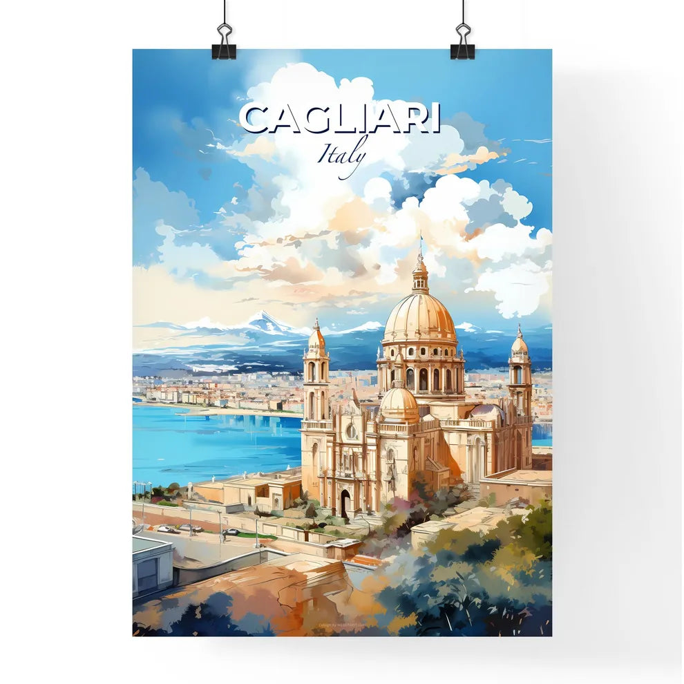 Cagliari Italy Skyline - A Large Building With A Dome And A Body Of Water - Customizable Travel Gift Default Title