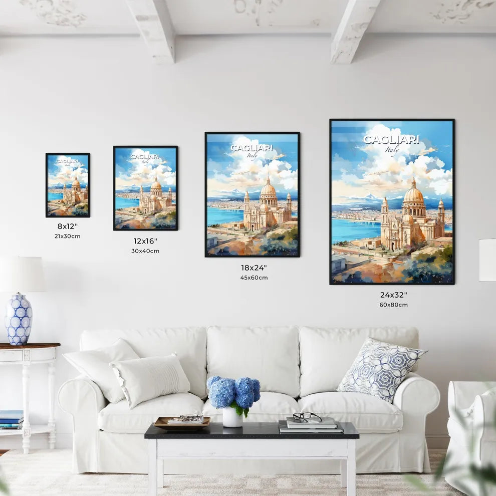 Cagliari Italy Skyline - A Large Building With A Dome And A Body Of Water - Customizable Travel Gift Default Title