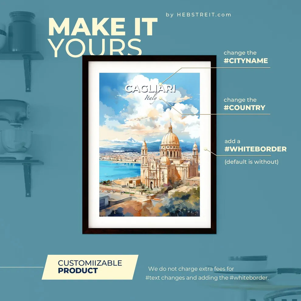 Cagliari Italy Skyline - A Large Building With A Dome And A Body Of Water - Customizable Travel Gift Default Title