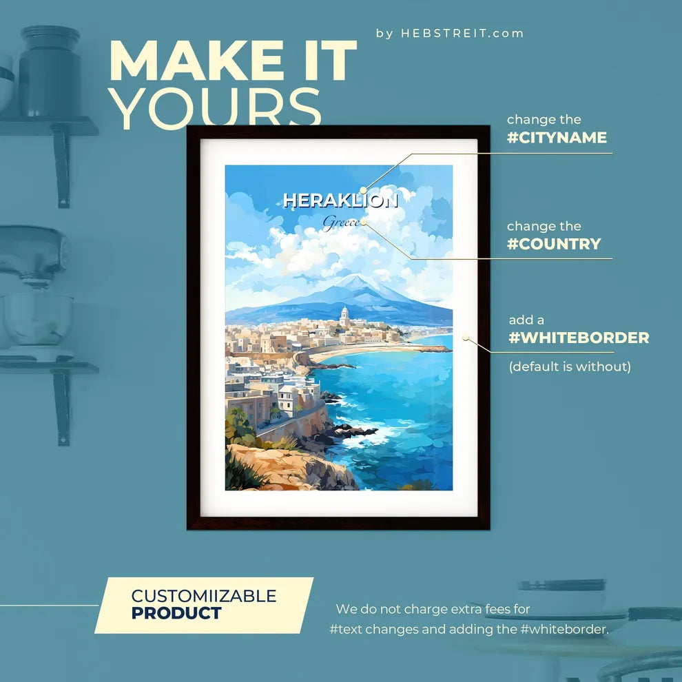 Heraklion Greece Skyline - A City On A Rocky Beach - Customizable Travel Gift Default Title