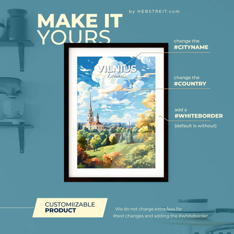 Vilnius Lithuania Skyline - A Landscape With Trees And A Building - Customizable Travel Gift Default Title