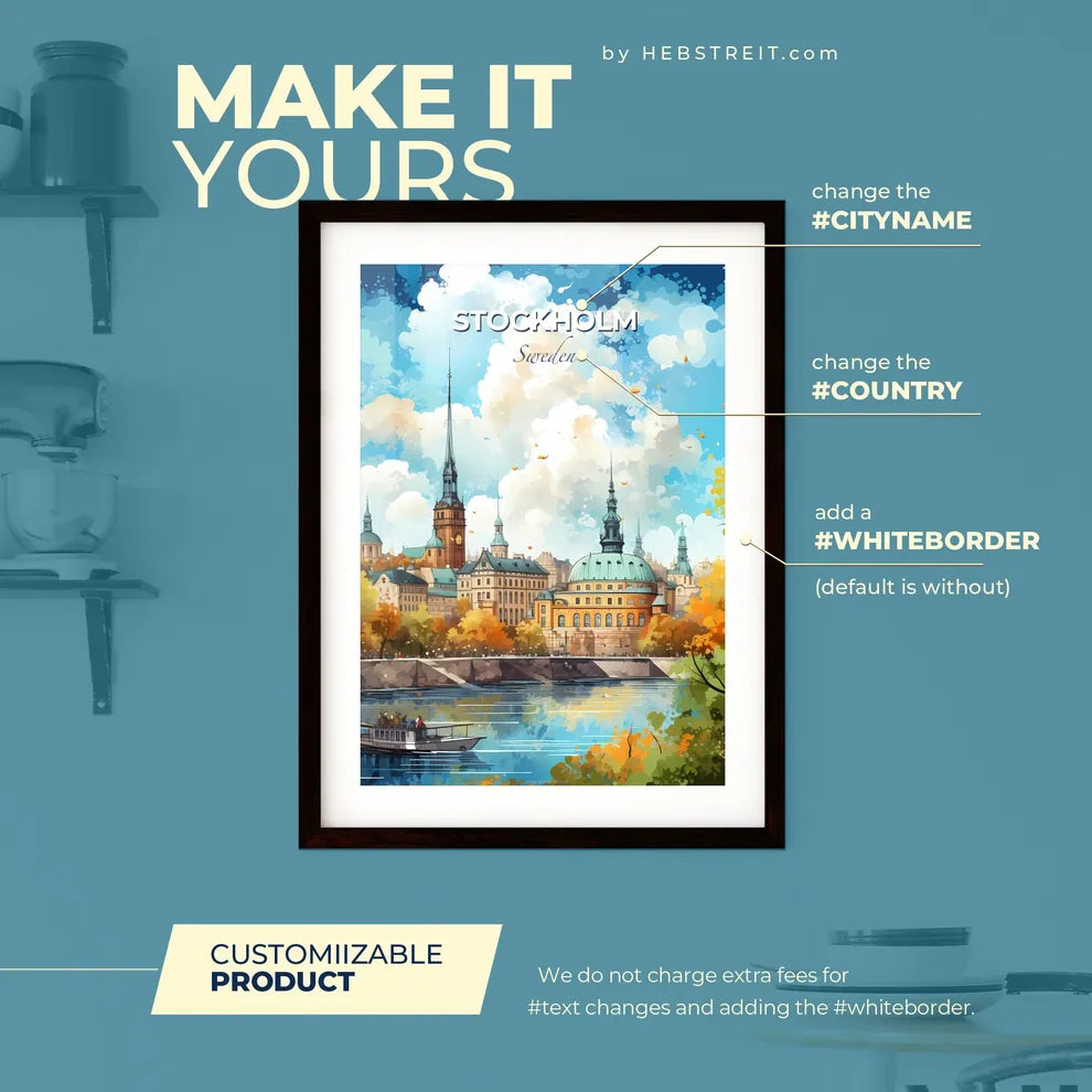 Stockholm Sweden Skyline - A City With A Boat On The Water - Customizable Travel Gift Default Title