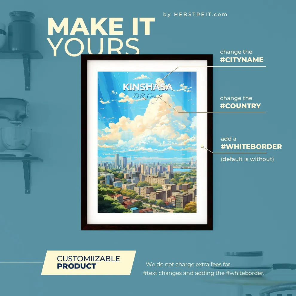 Kinshasa Dr Congo Skyline - A City Landscape With Clouds And Blue Sky - Customizable Travel Gift Default Title