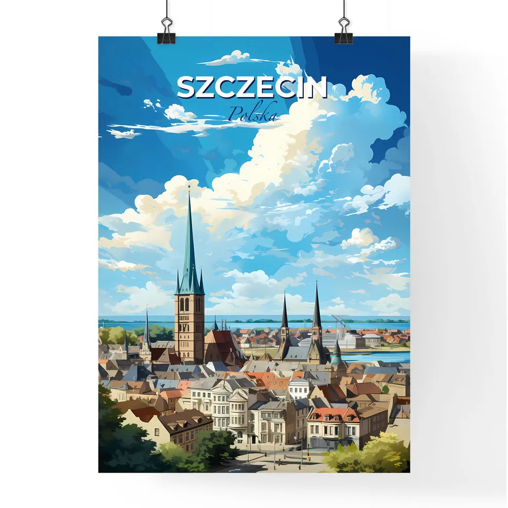 Szczecin Polska Skyline - A City With A Tall Tower And A Body Of Water - Customizable Travel Gift Default Title