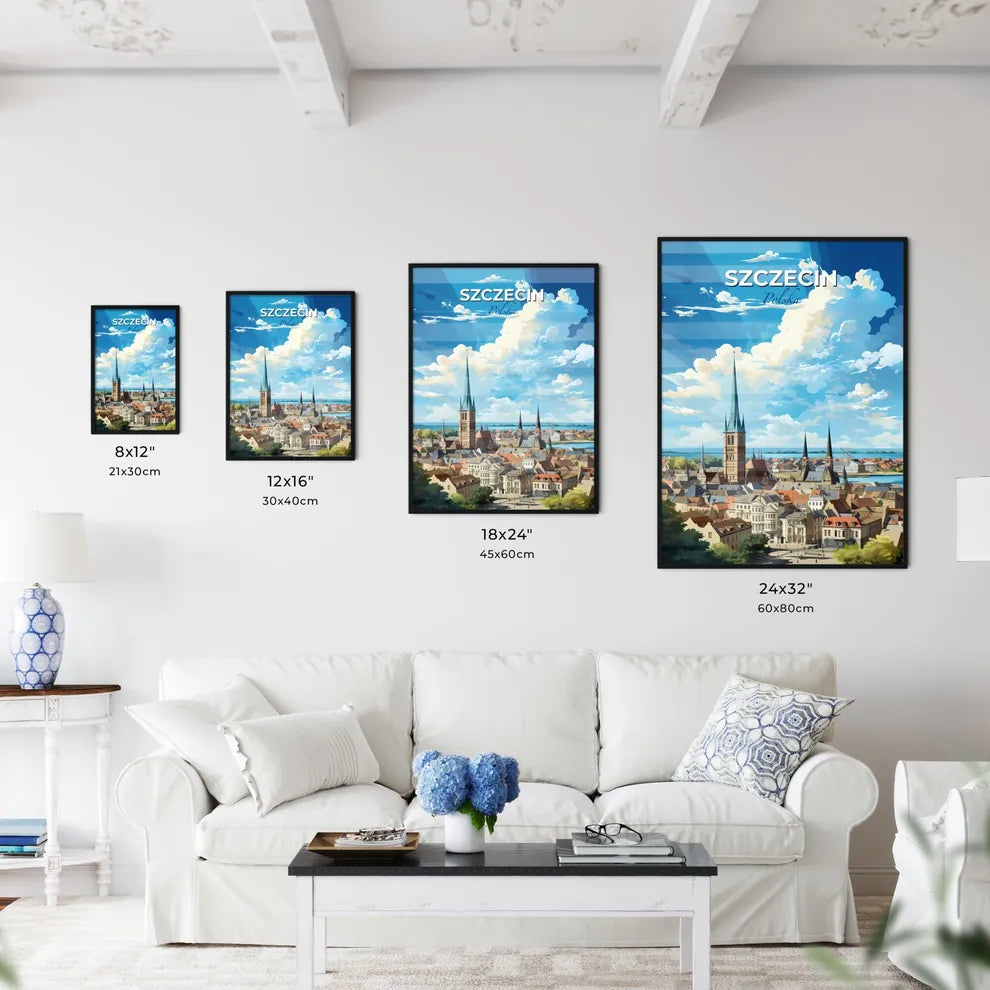 Szczecin Polska Skyline - A City With A Tall Tower And A Body Of Water - Customizable Travel Gift Default Title