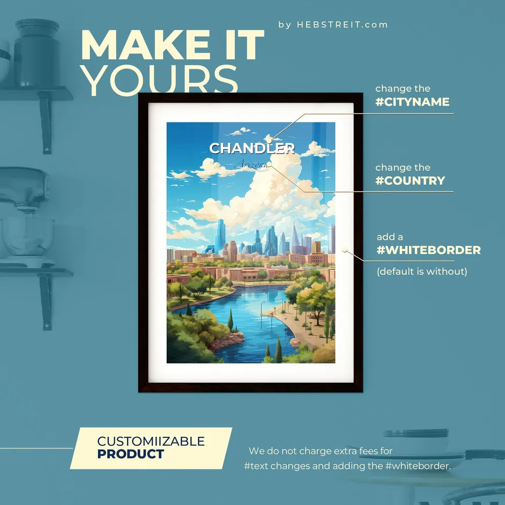 Chandler Arizona Skyline - A River Running Through A City - Customizable Travel Gift Default Title