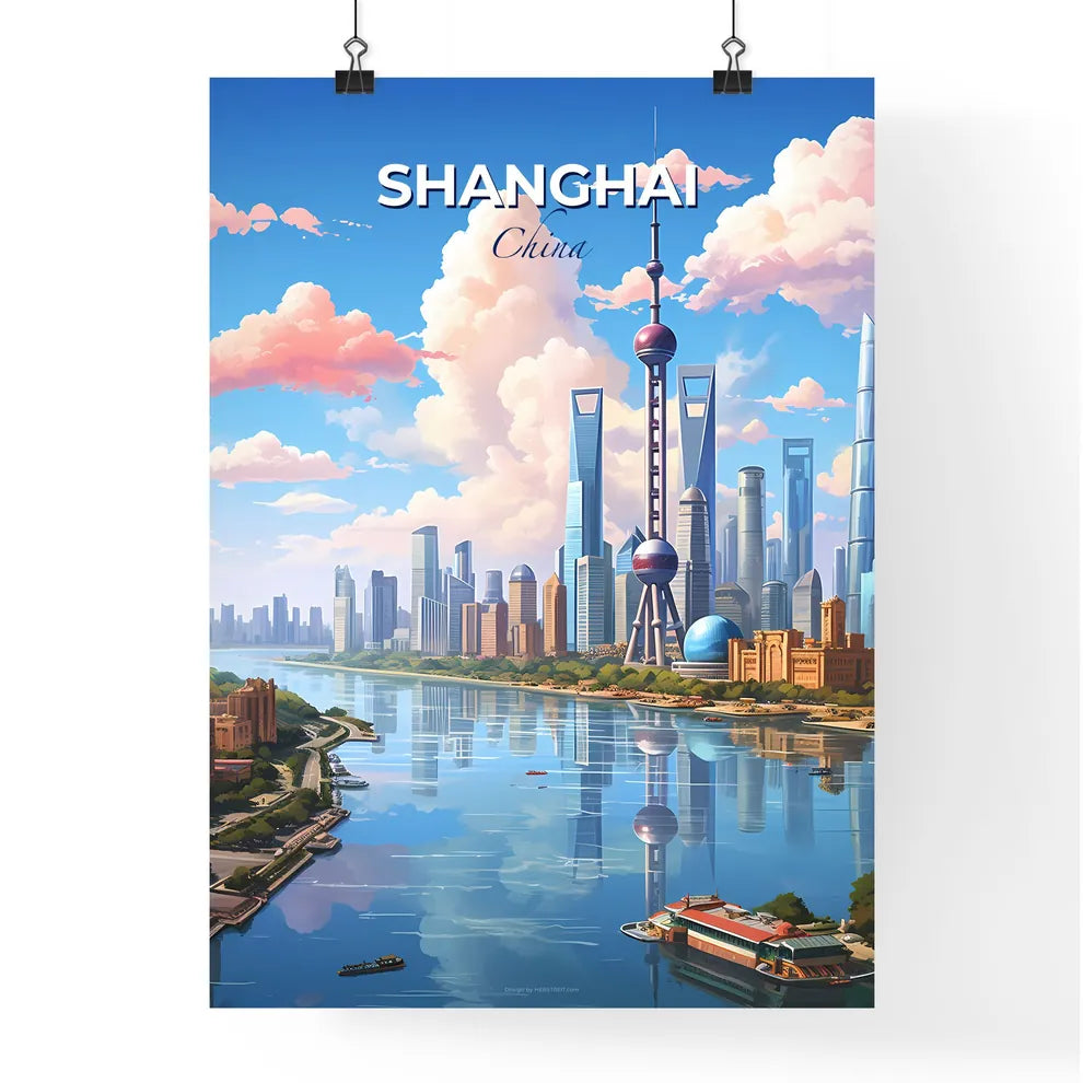 Shanghai China Skyline - A Cityscape With A River And A Cloudy Sky - Customizable Travel Gift Default Title