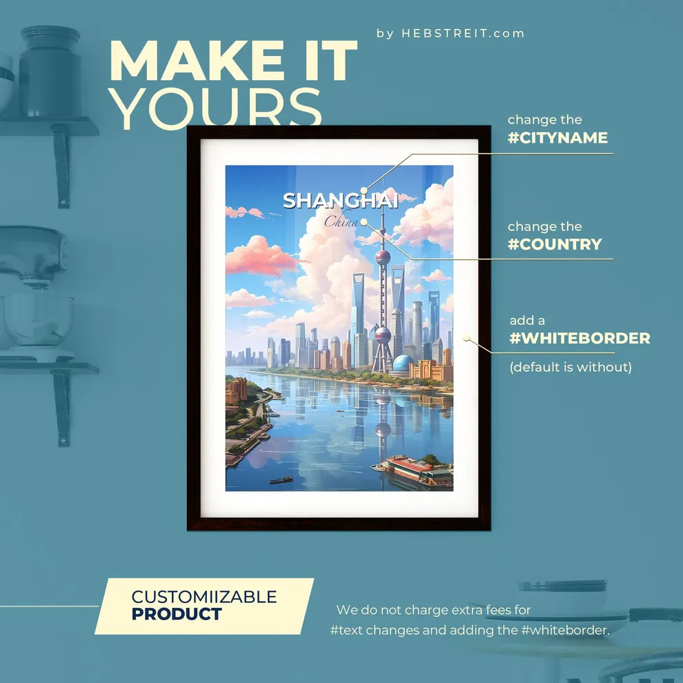 Shanghai China Skyline - A Cityscape With A River And A Cloudy Sky - Customizable Travel Gift Default Title