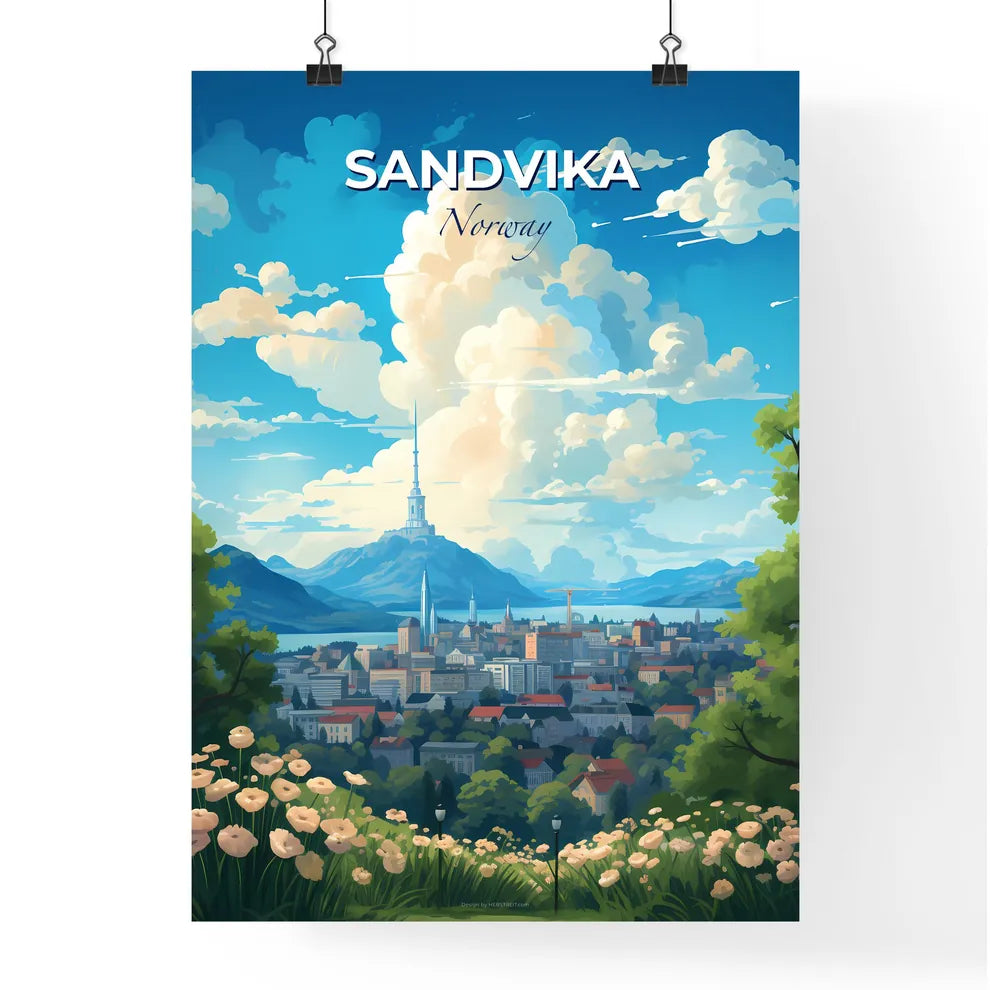 Sandvika Norway Skyline - A Landscape Of A City With A Tall Tower In The Distance - Customizable Travel Gift Default Title