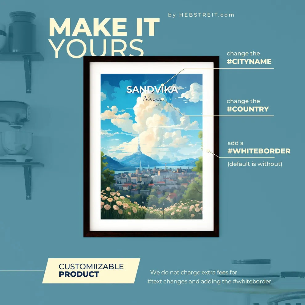 Sandvika Norway Skyline - A Landscape Of A City With A Tall Tower In The Distance - Customizable Travel Gift Default Title