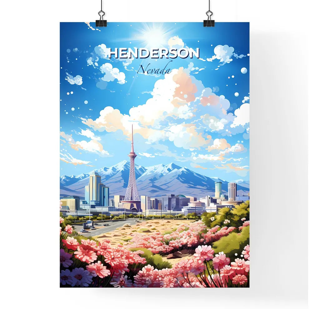 Henderson Nevada Skyline - A City Landscape With Mountains And Flowers - Customizable Travel Gift Default Title