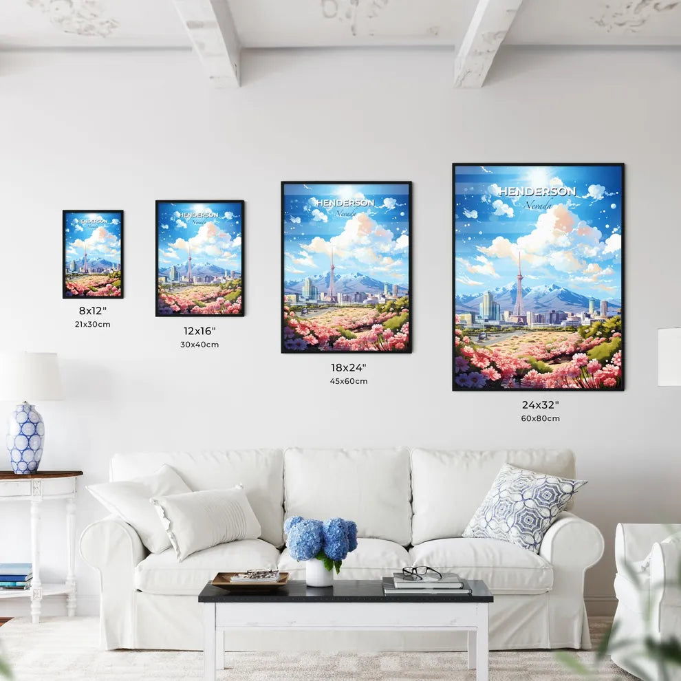 Henderson Nevada Skyline - A City Landscape With Mountains And Flowers - Customizable Travel Gift Default Title