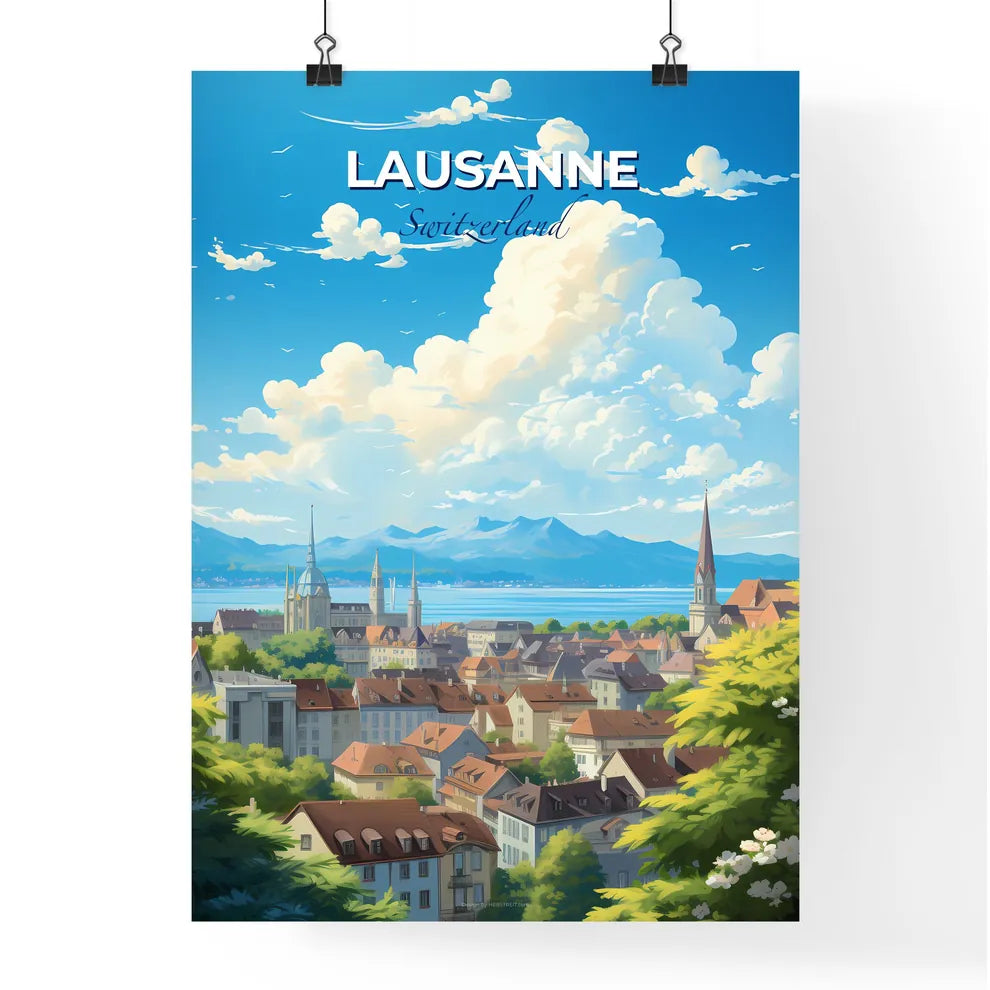 Lausanne Switzerland Skyline - A City With A Lake And Mountains In The Background - Customizable Travel Gift Default Title