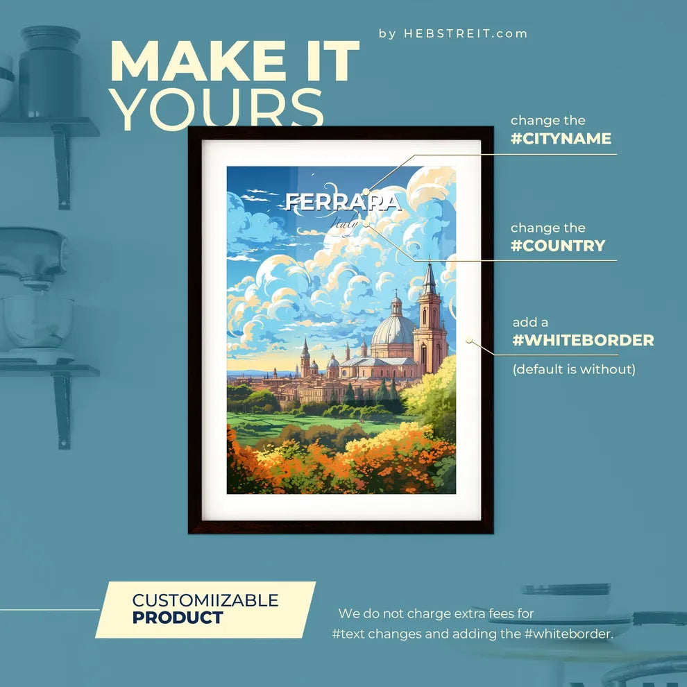 Ferrara Italy Skyline - A Large Building With Towers And Trees In Front Of It - Customizable Travel Gift Default Title