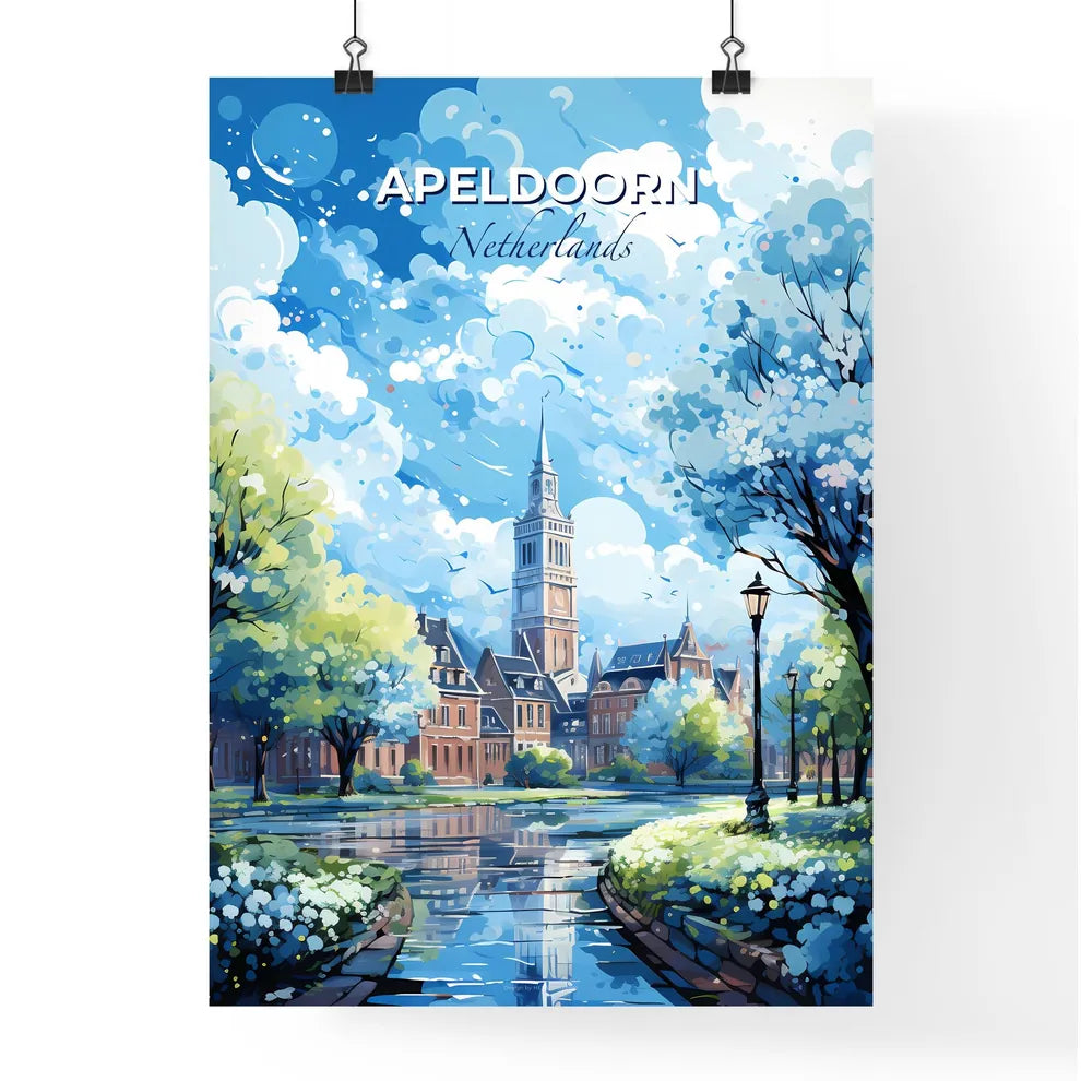 Apeldoorn Netherlands Skyline - A Painting Of A City With Trees And A Pond - Customizable Travel Gift Default Title