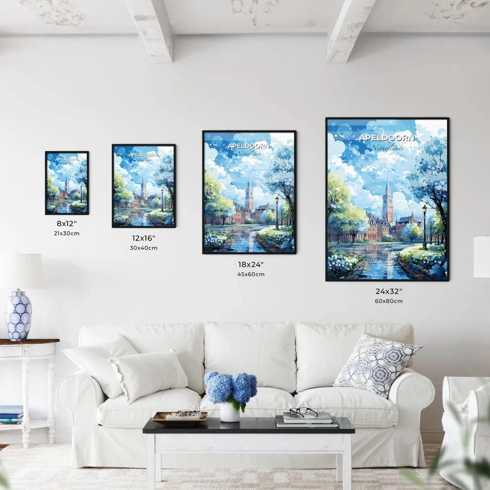 Apeldoorn Netherlands Skyline - A Painting Of A City With Trees And A Pond - Customizable Travel Gift Default Title