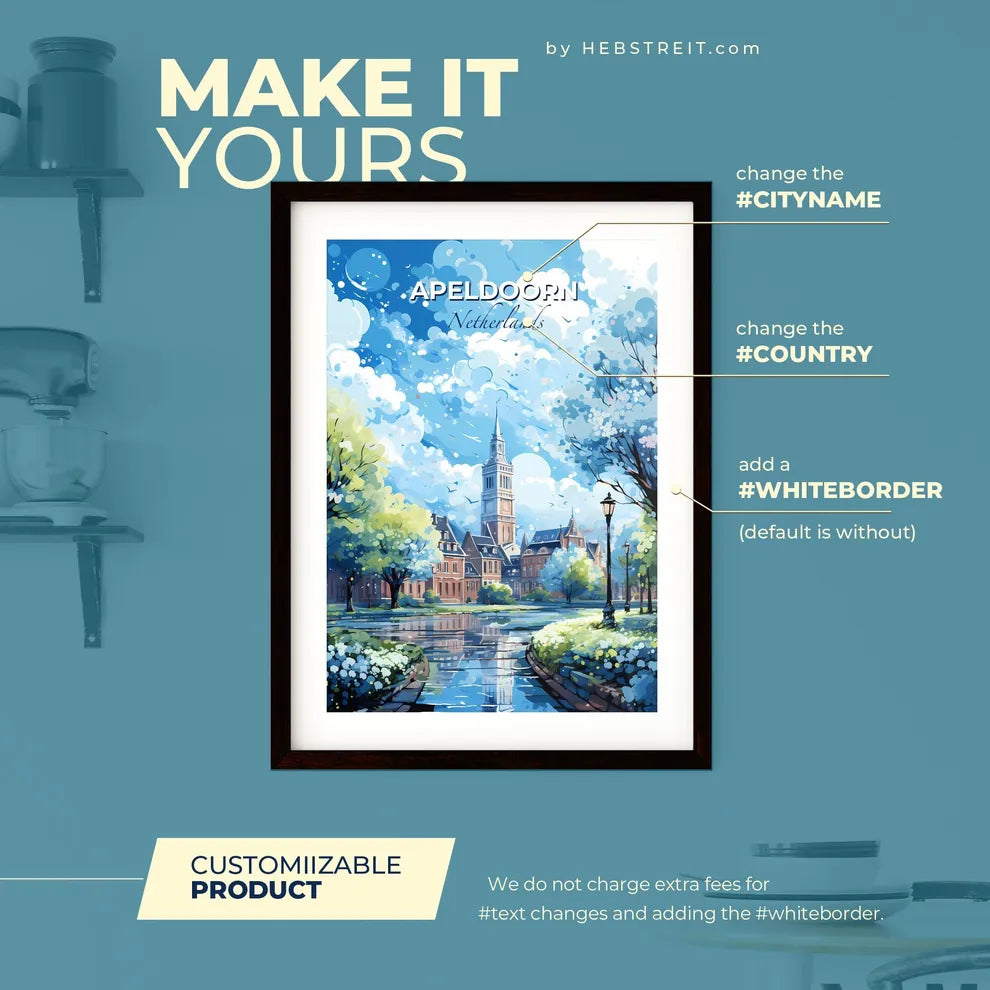 Apeldoorn Netherlands Skyline - A Painting Of A City With Trees And A Pond - Customizable Travel Gift Default Title