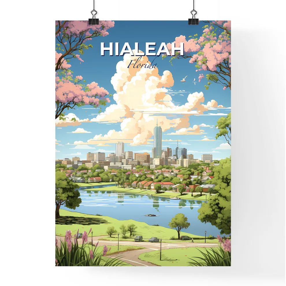 Hialeah Florida Skyline - A City Landscape With A River And Trees - Customizable Travel Gift Default Title