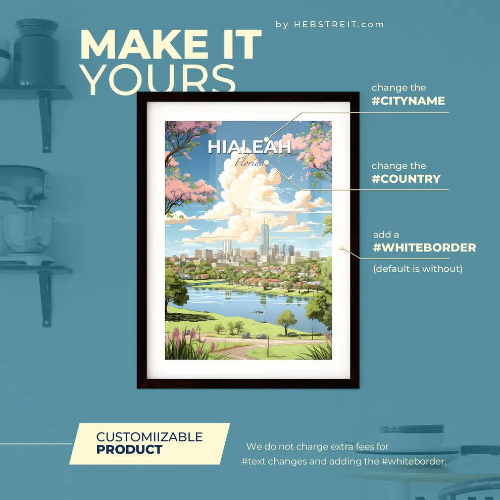 Hialeah Florida Skyline - A City Landscape With A River And Trees - Customizable Travel Gift Default Title