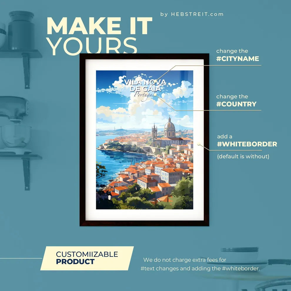 Vila Nova de Gaia Portugal Skyline - A City By The Water - Customizable Travel Gift Default Title