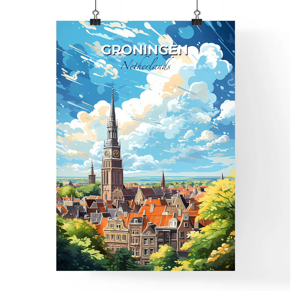 Groningen Netherlands Skyline - A City With A Clock Tower - Customizable Travel Gift Default Title