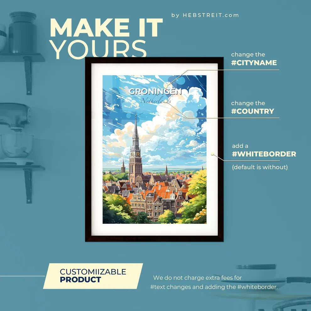 Groningen Netherlands Skyline - A City With A Clock Tower - Customizable Travel Gift Default Title