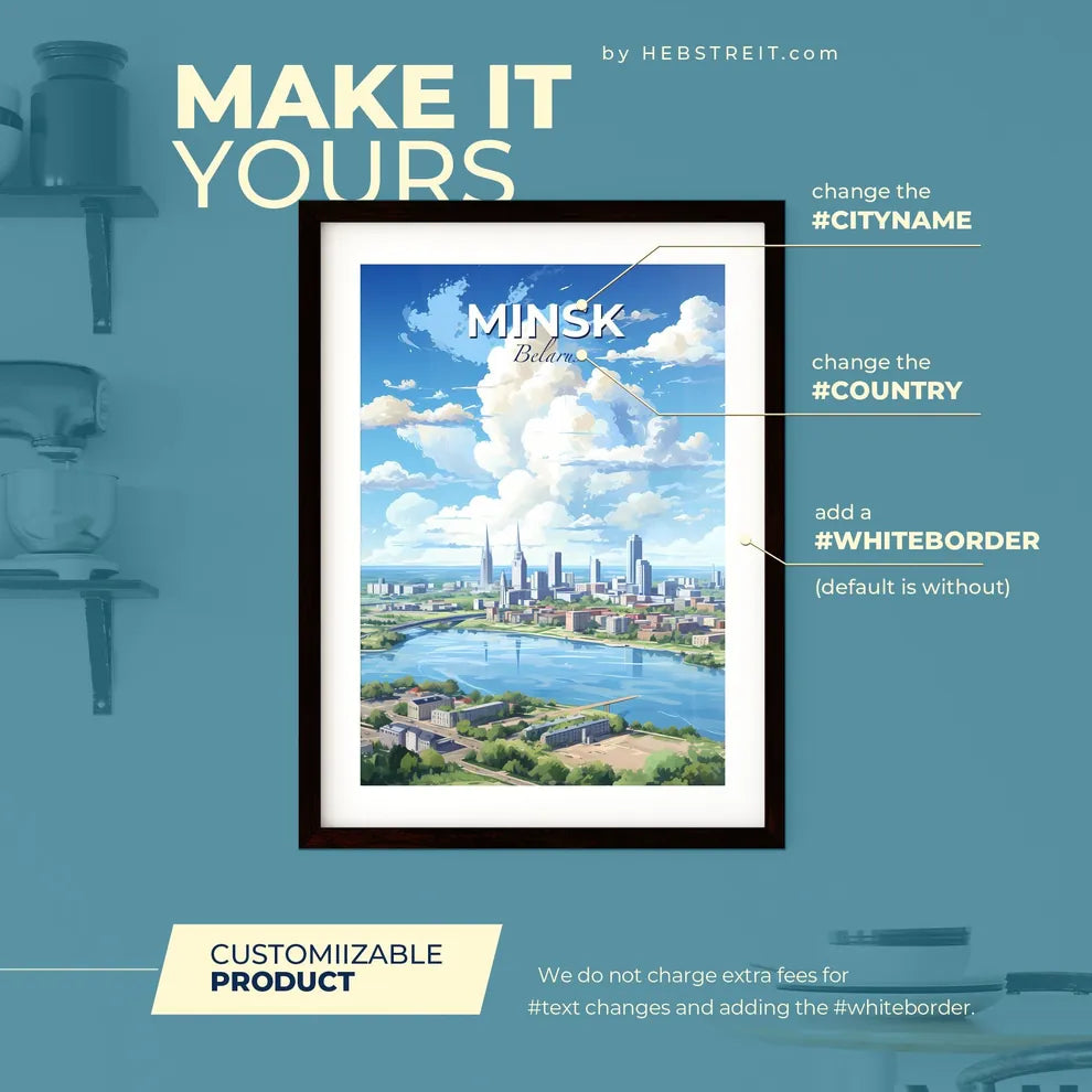 Minsk Belarus Skyline - A Cityscape With A River And A Cloudy Sky - Customizable Travel Gift Default Title