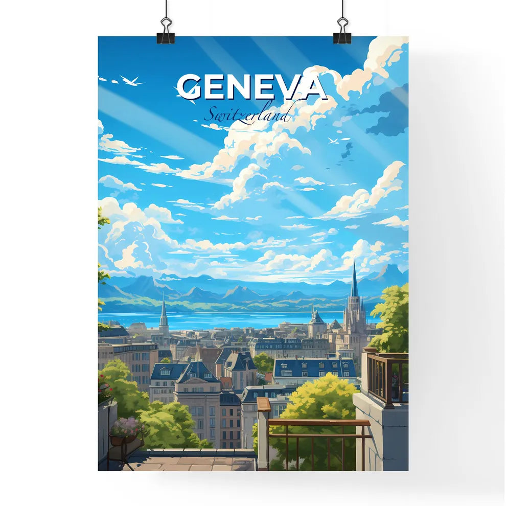 Geneva Switzerland Skyline - A View Of A City From A Balcony - Customizable Travel Gift Default Title