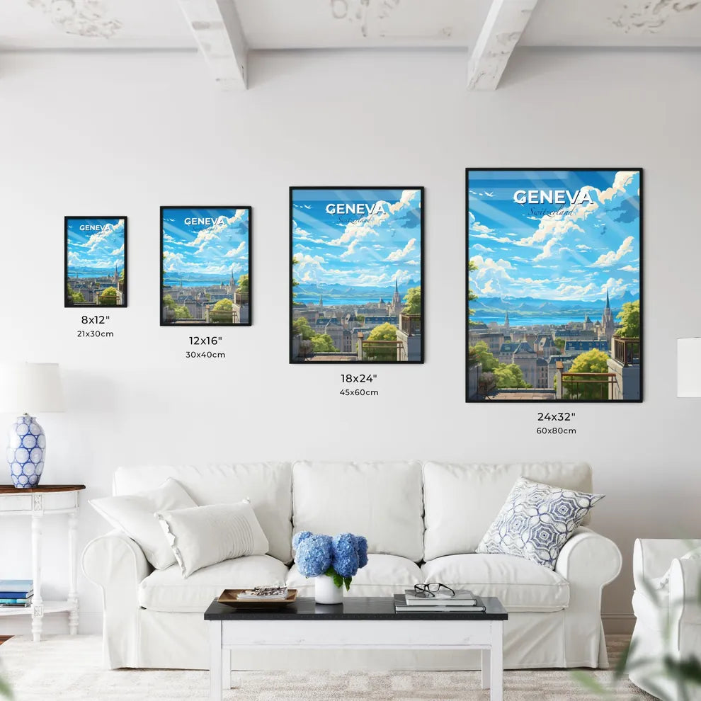 Geneva Switzerland Skyline - A View Of A City From A Balcony - Customizable Travel Gift Default Title