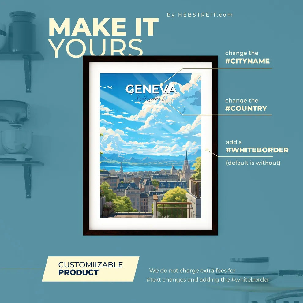 Geneva Switzerland Skyline - A View Of A City From A Balcony - Customizable Travel Gift Default Title