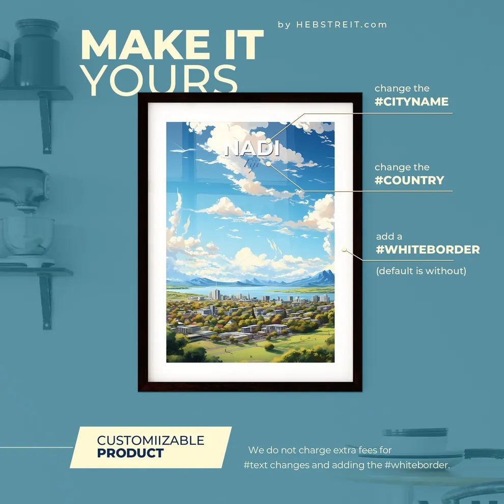 Nadi Fiji Skyline - A City With Trees And Mountains In The Background - Customizable Travel Gift Default Title