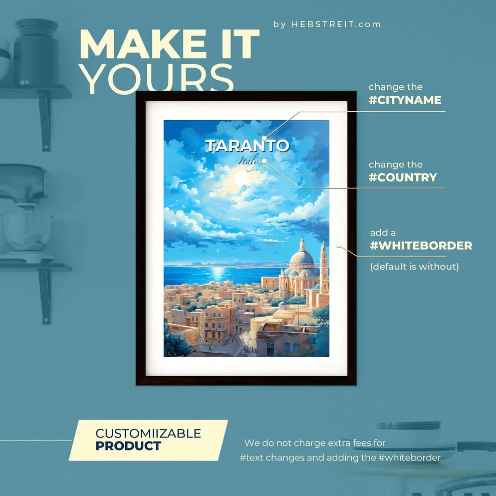 Taranto Italy Skyline - A City With A Dome And A Body Of Water - Customizable Travel Gift Default Title