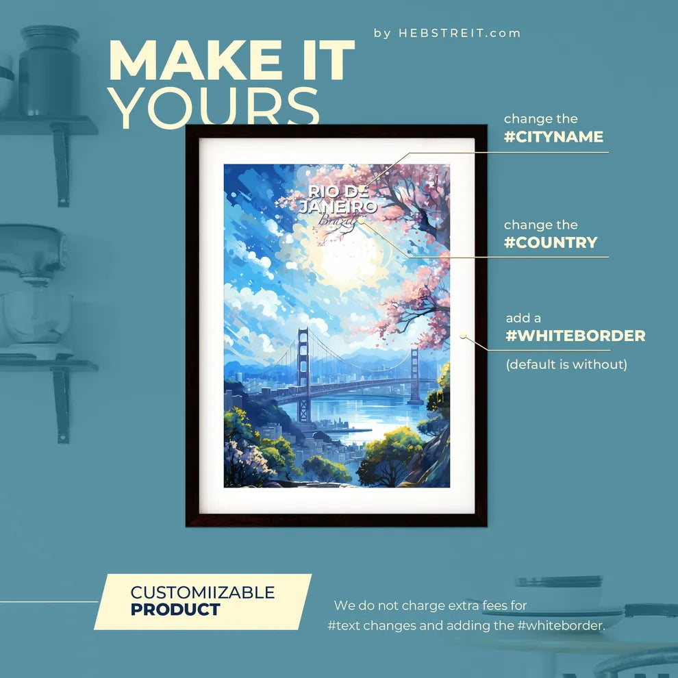 Rio de Janeiro Brazil Skyline - A Painting Of A Bridge Over Water - Customizable Travel Gift Default Title