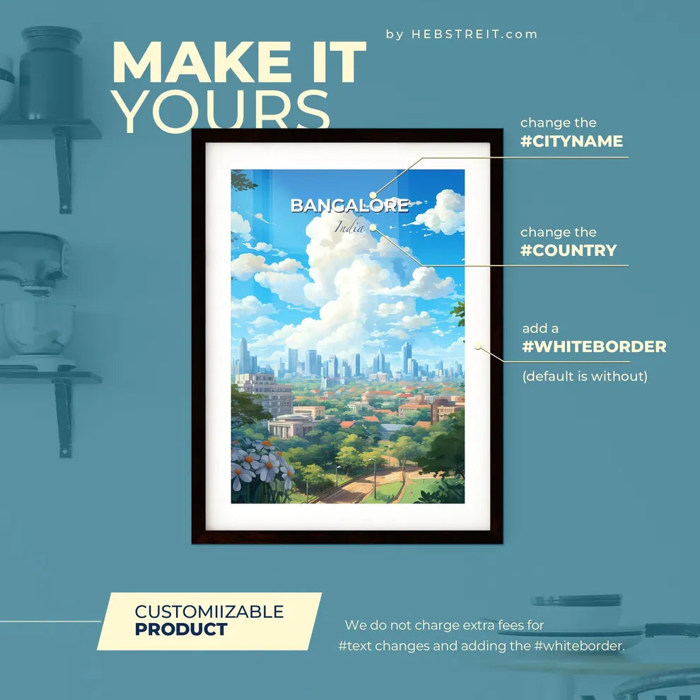 Bangalore India Skyline - A City Landscape With Trees And Buildings - Customizable Travel Gift Default Title