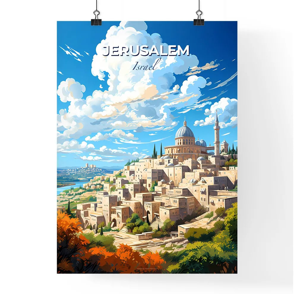 Jerusalem Israel Skyline - A City With A Dome And A Building On A Hill - Customizable Travel Gift Default Title