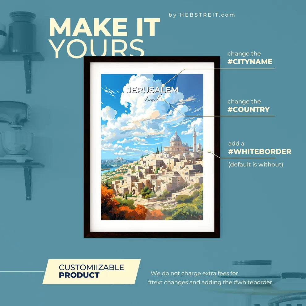 Jerusalem Israel Skyline - A City With A Dome And A Building On A Hill - Customizable Travel Gift Default Title