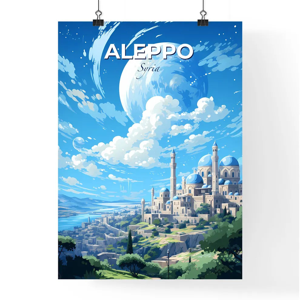 Aleppo Syria Skyline - A City With Towers And Towers On A Hill With Water And Clouds - Customizable Travel Gift Default Title
