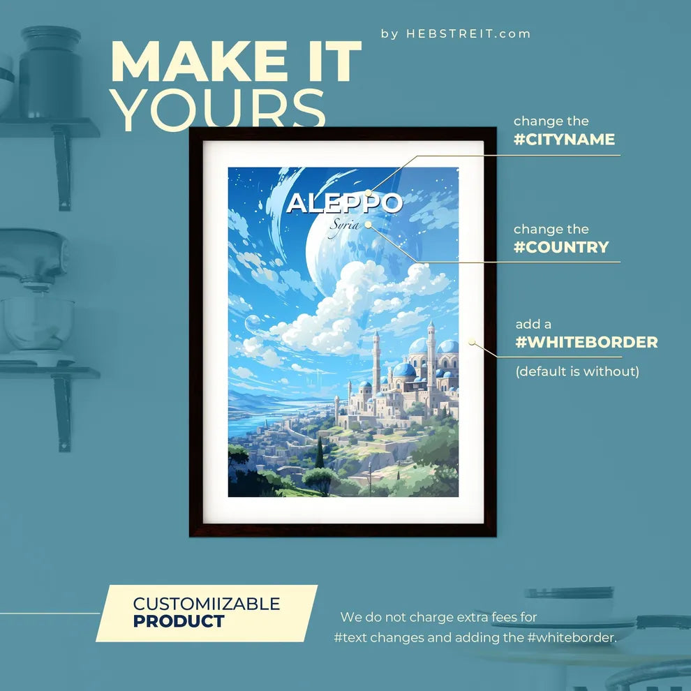 Aleppo Syria Skyline - A City With Towers And Towers On A Hill With Water And Clouds - Customizable Travel Gift Default Title