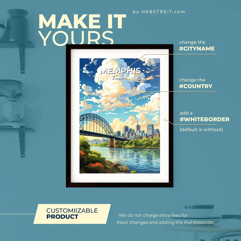 Memphis Tennessee Skyline - A Bridge Over A River With A City In The Background - Customizable Travel Gift Default Title