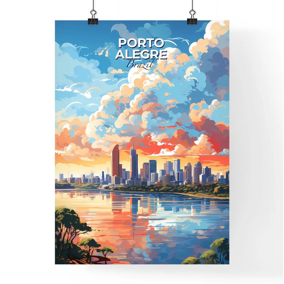 Porto Alegre Brazil Skyline - A City Skyline With A Body Of Water And Clouds - Customizable Travel Gift Default Title
