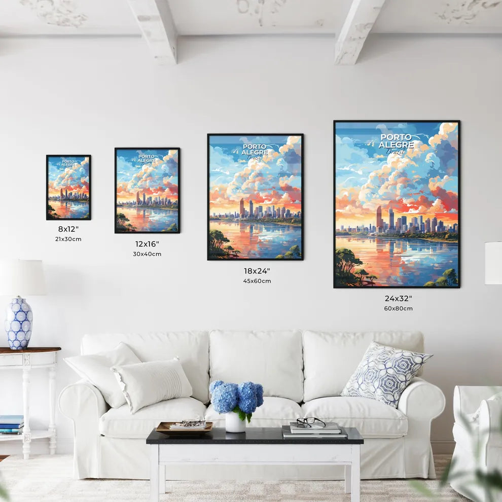 Porto Alegre Brazil Skyline - A City Skyline With A Body Of Water And Clouds - Customizable Travel Gift Default Title