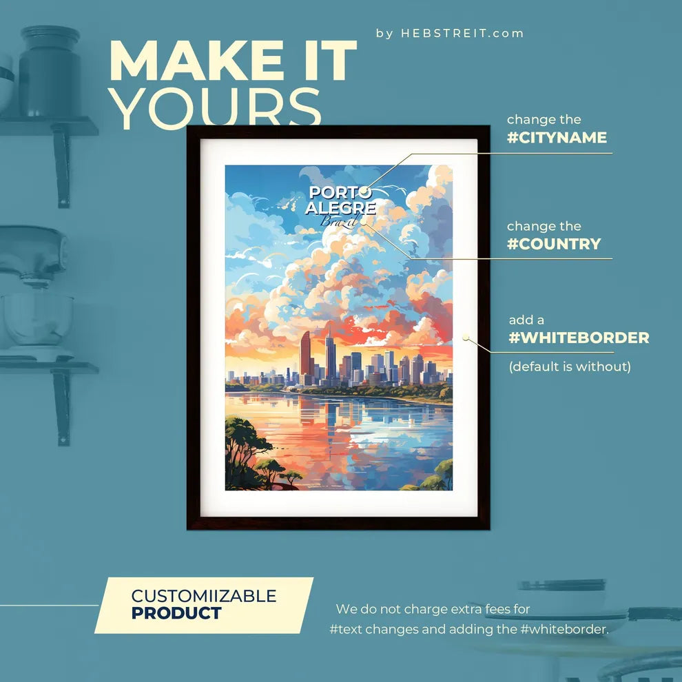 Porto Alegre Brazil Skyline - A City Skyline With A Body Of Water And Clouds - Customizable Travel Gift Default Title