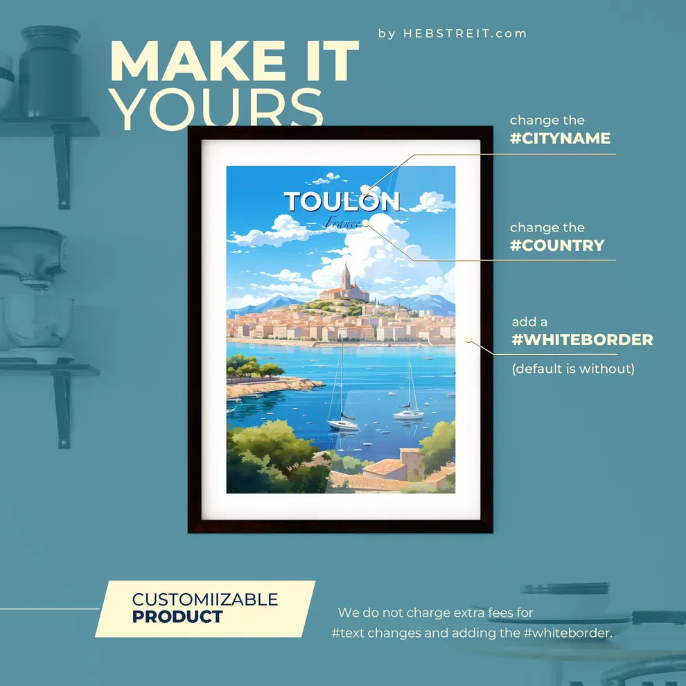 Toulon France Skyline - A City On A Hill With Boats On The Water - Customizable Travel Gift Default Title