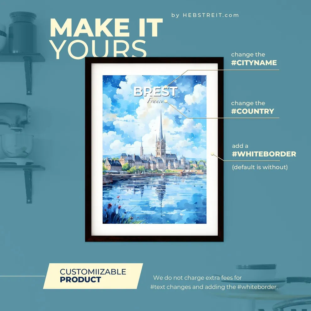 Brest France Skyline - A Watercolor Painting Of A Castle And A Lake - Customizable Travel Gift Default Title