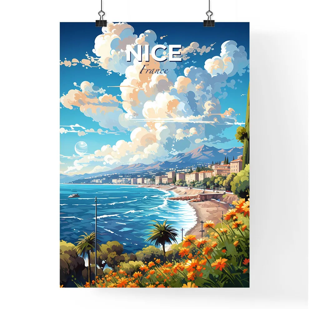 Nice France Skyline - A Beach With A Body Of Water And Buildings - Customizable Travel Gift Default Title