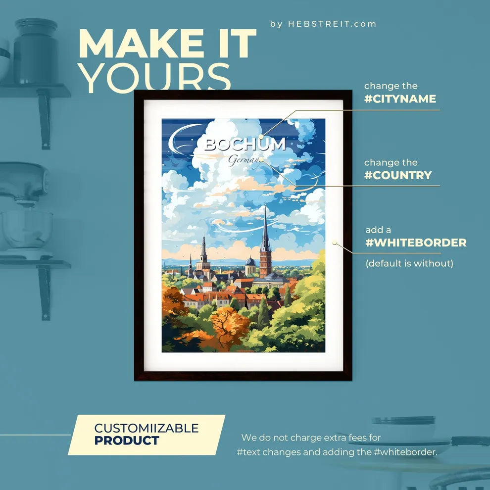 Bochum Germany Skyline - A City With Trees And Buildings - Customizable Travel Gift Default Title