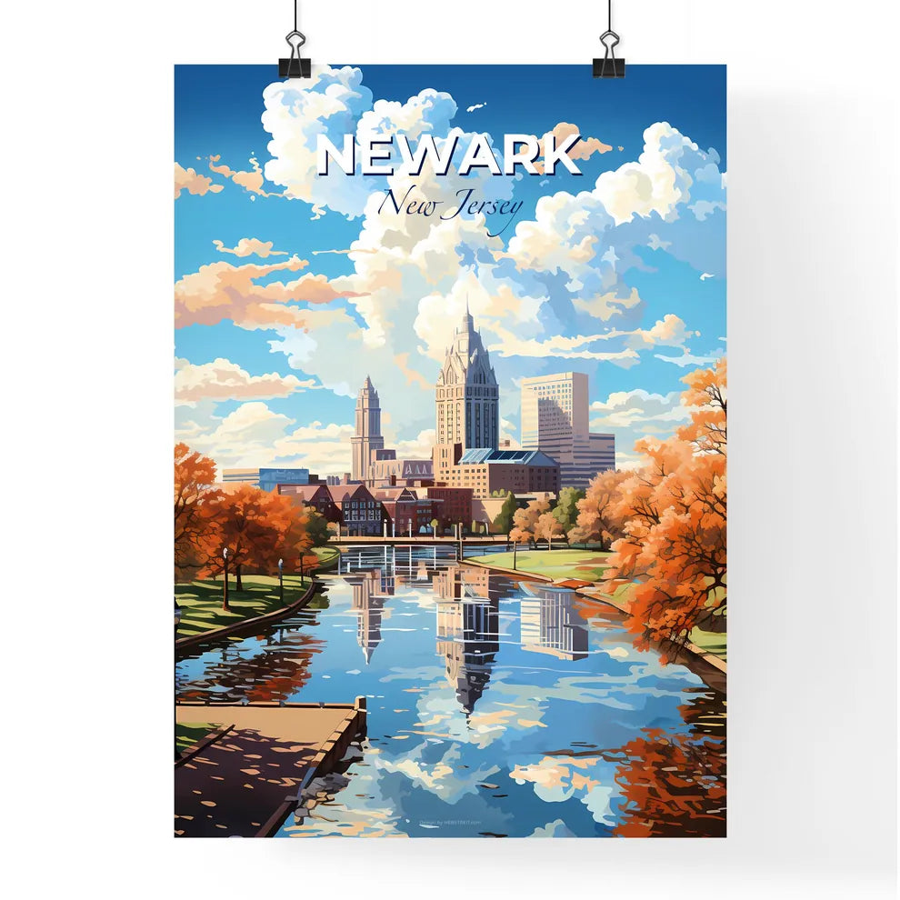 Newark New Jersey Skyline - A Water Body With Trees And Buildings In The Background - Customizable Travel Gift Default Title